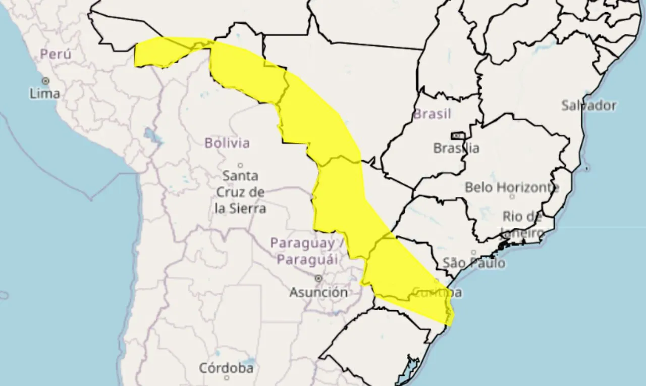 O mapa mostra as &aacute;reas em alerta para queda de temperatura